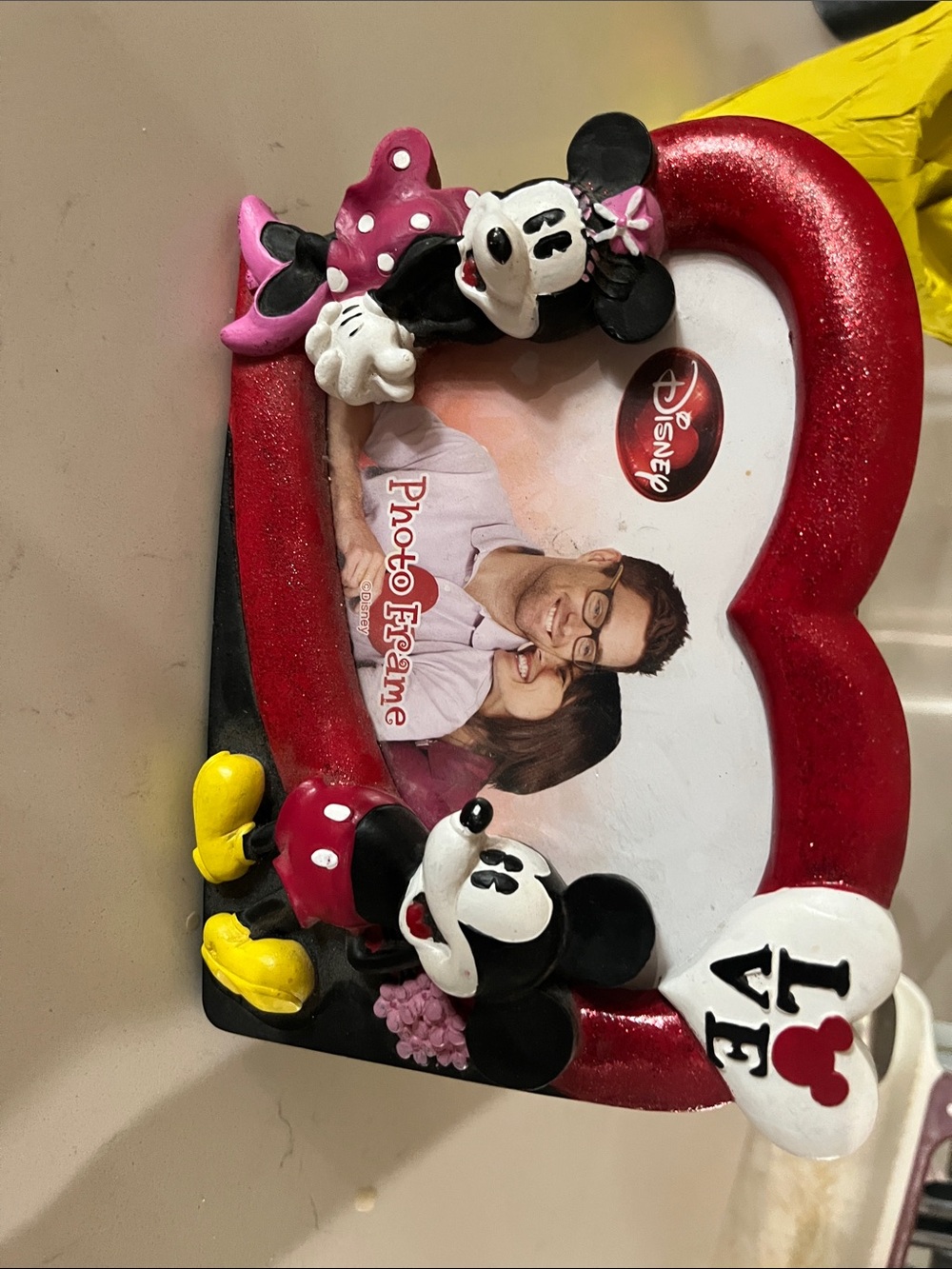 Disney Heart Photo Frame with Mickey & Minnie — Red, Black, Yellow, Pink